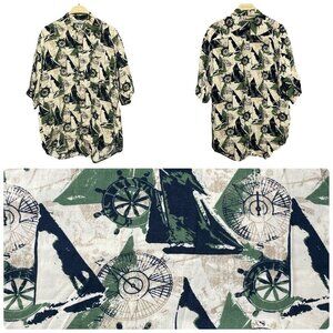 Vintage United Camp Button Shirt Men Size M Compass Novelty Travel Pocket Korea